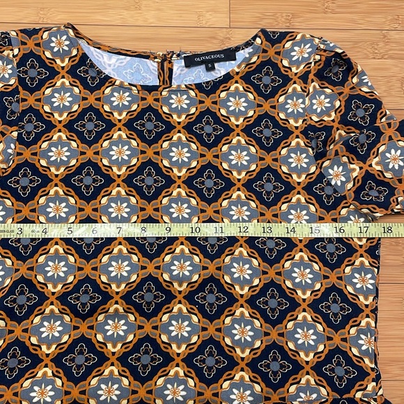 Olivaceous Midi Dress Size Small Geometric Floral Print Ruffle Long Sleeve - Picture 12 of 15